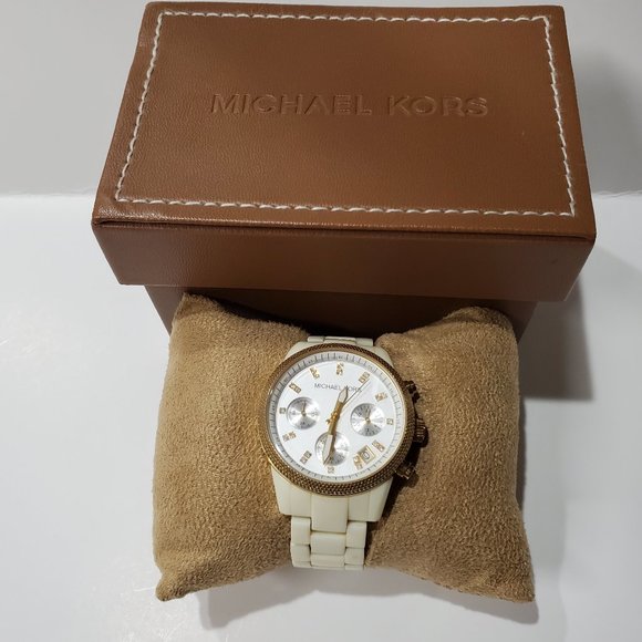 Michael Kors MK5189 White Ceramic Dial Yellow Gold Bezel Watch main image 12